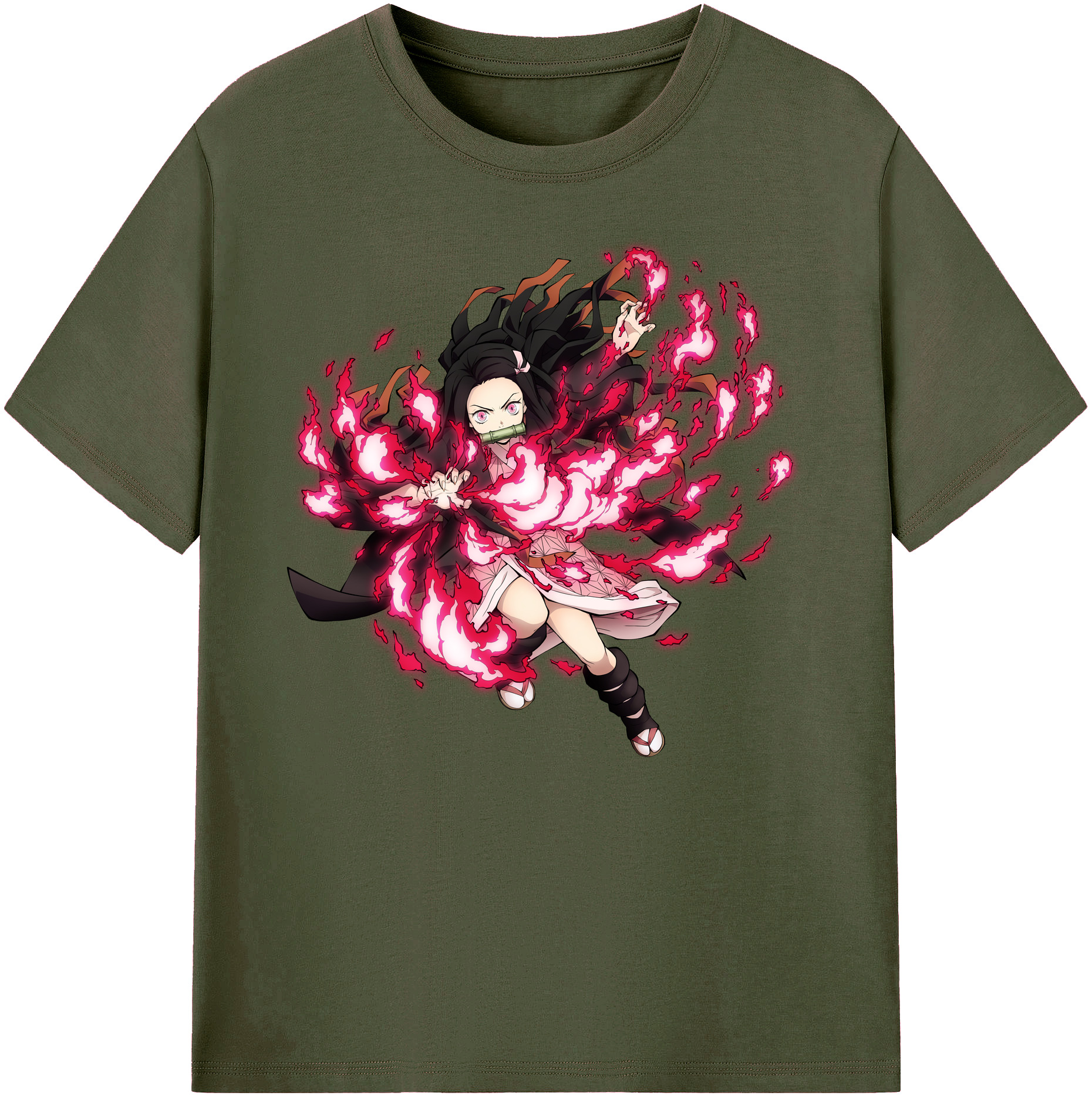 （画像用） 鬼滅の刃（きめつのやいば）竈門 禰󠄀豆子／かまど ねずこ Kamado Nezuko 綿100％ メンズ半袖Tシャツ｜肌触りやわらか＆通気性